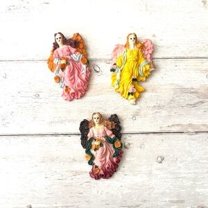 Beautiful Ceramic Angels With Flowers Fridge Decorative Magnets Set of 3